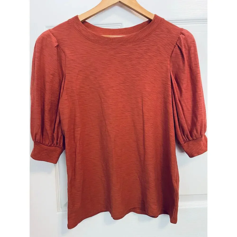 Nation Ltd Puff Sleeve Crewneck Tee size S Red Clay - Picture 1 of 8